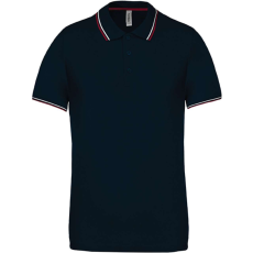 KARIBAN Férfi kontrasztcsíkos rövid ujjú galléros piké póló, Kariban KA250, Navy/Wine/White-3XL