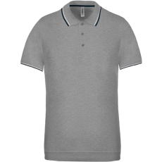 KARIBAN Férfi kontrasztcsíkos rövid ujjú galléros piké póló, Kariban KA250, Oxford Grey/Navy/White-2XL
