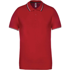 KARIBAN Férfi kontrasztcsíkos rövid ujjú galléros piké póló, Kariban KA250, Red/Navy/White-2XL