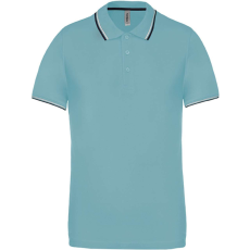 KARIBAN Férfi kontrasztcsíkos rövid ujjú galléros piké póló, Kariban KA250, Sky Blue/Navy/White-L