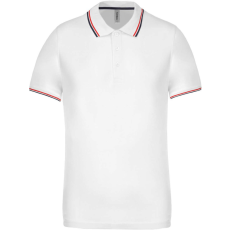 KARIBAN Férfi kontrasztcsíkos rövid ujjú galléros piké póló, Kariban KA250, White/Navy/Red-M