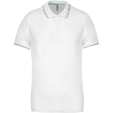 KARIBAN Férfi kontrasztcsíkos rövid ujjú galléros piké póló, Kariban KA250, White/Sky Blue/Light Grey-2XL férfi póló