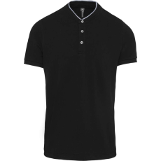 KARIBAN Férfi mandarin galléros rövid ujjú póló, Kariban KA223, Black/Oxford Grey-L
