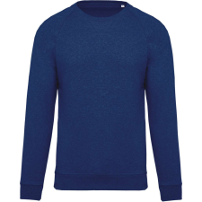 KARIBAN Férfi organikus környakas raglános pulóver, Kariban KA480, Ocean Blue Heather-XL férfi pulóver, kardigán