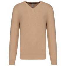 KARIBAN Férfi prémium V-nyakú pulóver, Kariban KA982, Camel Heather-S férfi pulóver, kardigán