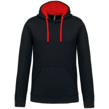 KARIBAN Férfi pulóver kontrasztos bélésű kapucnival, Kariban KA446, Black/Red-4XL férfi pulóver, kardigán