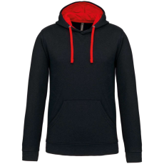 KARIBAN Férfi pulóver kontrasztos bélésű kapucnival, Kariban KA446, Black/Red-XS