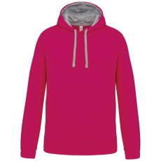 KARIBAN Férfi pulóver kontrasztos bélésű kapucnival, Kariban KA446, Fuchsia/Fine Grey-L