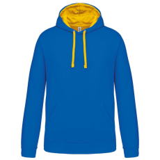 KARIBAN Férfi pulóver kontrasztos bélésű kapucnival, Kariban KA446, Light Royal Blue/Yellow-M