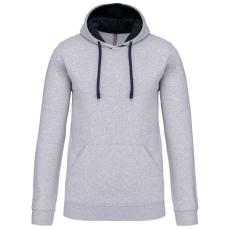 KARIBAN Férfi pulóver kontrasztos bélésű kapucnival, Kariban KA446, Oxford Grey/Navy-3XL