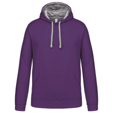 KARIBAN Férfi pulóver kontrasztos bélésű kapucnival, Kariban KA446, Purple/Oxford Grey-3XL férfi pulóver, kardigán