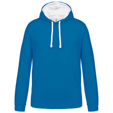 KARIBAN Férfi pulóver kontrasztos bélésű kapucnival, Kariban KA446, Tropical Blue/White-XL