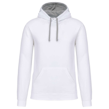 KARIBAN Férfi pulóver kontrasztos bélésű kapucnival, Kariban KA446, White/Fine Grey-M férfi pulóver, kardigán
