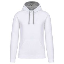 KARIBAN Férfi pulóver kontrasztos bélésű kapucnival, Kariban KA446, White/Fine Grey-XS férfi pulóver, kardigán