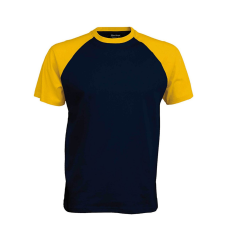 KARIBAN Férfi raglán ujjú kétszínű baseball póló, Kariban KA330, Navy/Yellow-L férfi póló
