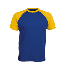 KARIBAN Férfi raglán ujjú kétszínű baseball póló, Kariban KA330, Royal Blue/Yellow-M