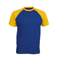 KARIBAN Férfi raglán ujjú kétszínű baseball póló, Kariban KA330, Royal Blue/Yellow-XL férfi póló