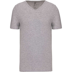 KARIBAN férfi rövid ujjú V-nyakú sztreccs póló KA3014, Light Grey Heather-L