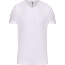 KARIBAN Férfi rövid ujjú V-nyakú sztreccs póló, Kariban KA3014, White-3XL