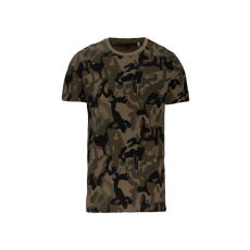 KARIBAN Férfi terepmintás környakas, rövid ujjú póló, Kariban KA3030, Olive Camouflage-4XL