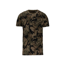 KARIBAN Férfi terepmintás környakas, rövid ujjú póló, Kariban KA3030, Olive Camouflage-XL férfi póló