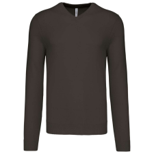 KARIBAN Férfi V-nyakú keskeny szabású pulóver, Kariban KA965, Dark Grey-L férfi pulóver, kardigán
