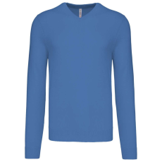 KARIBAN Férfi V-nyakú keskeny szabású pulóver, Kariban KA965, Light Royal Blue-3XL