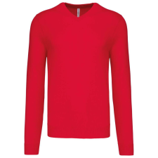 KARIBAN Férfi V-nyakú keskeny szabású pulóver, Kariban KA965, Red-XL férfi pulóver, kardigán