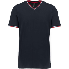 KARIBAN Férfi V-nyakú piké póló, kontrasztos szélekkel, Kariban KA374, Navy/Red/White-3XL