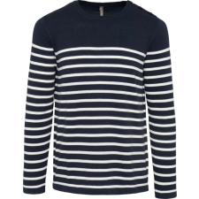 KARIBAN Férfi vállon gombolós csíkos pulóver, Kariban KA989, Striped Navy/Off White-3XL férfi pulóver, kardigán