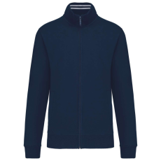 KARIBAN Férfi vastag cipzáras pulóver bordázott csíkos gallérral, Kariban KA456, Navy-2XL