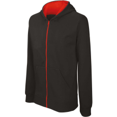 KARIBAN Gyermek cipzáras pulóver bélelt kontrasztos kapucnival, Kariban KA486, Black/Red-6/8