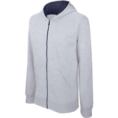 KARIBAN Gyermek cipzáras pulóver bélelt kontrasztos kapucnival, Kariban KA486, Oxford Grey/Navy-8/10
