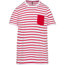 KARIBAN Gyermek matrózcsíkos pamut póló zsebbel, Kariban KA379, Striped White/Red-6/8 gyerek póló