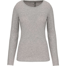 KARIBAN hosszú ujjú Női kereknyakú sztreccs póló KA3017, Light Grey Heather-M