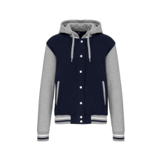 KARIBAN kapucnis patentos vastag pulóver KA4003, Navy/Oxford Grey/White-3XL