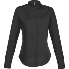 KARIBAN Női blúz Kariban KA514 Ladies' Long-Sleeved Mandarin Collar Shirt -2XL, Black