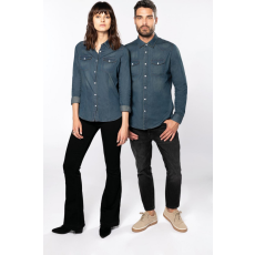 KARIBAN Női blúz Kariban KA518 Ladies' Long-Sleeved Denim Shirt -2XL, Blue Jean