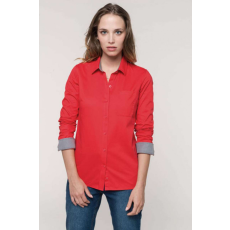 KARIBAN Női blúz Kariban KA585 Ladies’ nevada Long Sleeve Cotton Shirt -M, Navy
