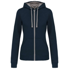KARIBAN Női cipzáras pulóver kontrasztos bélésű kapucnival, Kariban KA467, Navy/Fine Grey-2XL női pulóver, kardigán