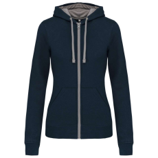 KARIBAN Női cipzáras pulóver kontrasztos bélésű kapucnival, Kariban KA467, Navy/Fine Grey-XS