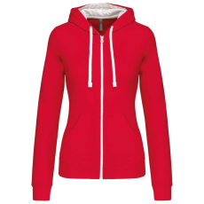 KARIBAN Női cipzáras pulóver kontrasztos bélésű kapucnival, Kariban KA467, Red/White-XS