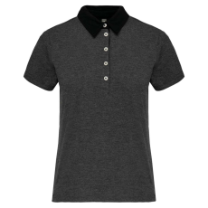KARIBAN Női galléros jersey póló, kontrasztos gallérral, Kariban KA261, Dark Grey Heather/Black-M