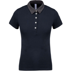 KARIBAN Női galléros jersey póló, kontrasztos gallérral, Kariban KA261, Navy/Dark Grey Heather-XL
