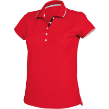 KARIBAN Női galléros piké póló, kontrasztcsíkos szélekkel, Kariban KA252, Red/White/Navy-L női póló