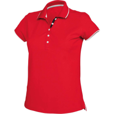 KARIBAN Női galléros piké póló, kontrasztcsíkos szélekkel, Kariban KA252, Red/White/Navy-S