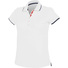 KARIBAN Női galléros piké póló, kontrasztcsíkos szélekkel, Kariban KA252, White/Navy-M női póló