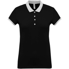 KARIBAN Női galléros piké póló, kontrasztos passzékkal, Kariban KA259, Black/Oxford Grey-2XL