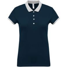 KARIBAN Női galléros piké póló, kontrasztos passzékkal, Kariban KA259, Navy/Oxford Grey-S