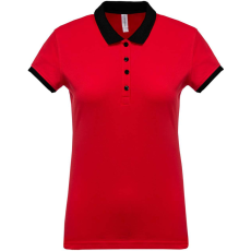 KARIBAN Női galléros piké póló, kontrasztos passzékkal, Kariban KA259, Red/Black-L